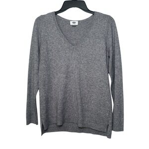 Old Navy Women's Grey Heathered V-Neck Long Sleeve Knit Sweater Size Medium